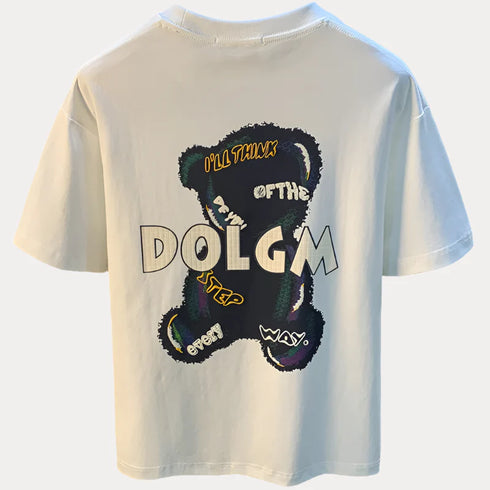 Premium Bear Embroidered Tee with trendy print design and classic O-neck.